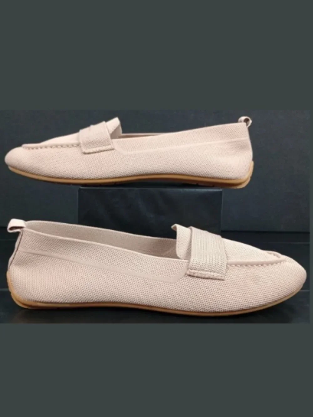 Gloria Vanderbilt Womens 10 Pink Nude Knit Mesh Slip On Penny Loafer Flats Shoes